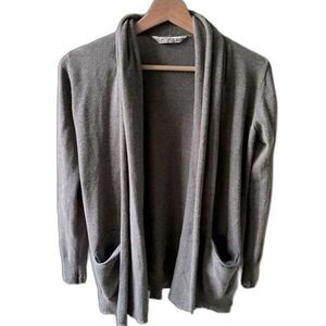 Bluenotes gray open front cardigan XS pockets cotton casual layering neutral